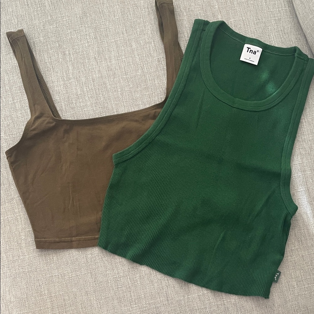 TNA Green and Brown Cropped Tank Tops